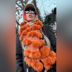 Vibrant Orange Pom-Pom Scarf